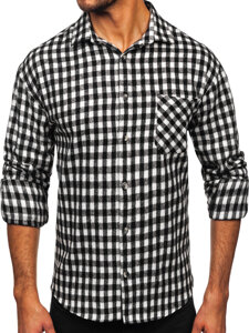 Camisa de franela a cuadros de manga larga para hombre blanco y negro Bolf 2025-2