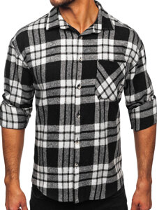 Camisa de franela a cuadros de manga larga para hombre blanco y negro Bolf 2025-3