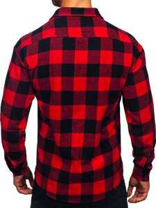 Camisa de franela a cuadros de manga larga para hombre rojo Bolf 2025-1