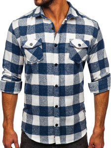 Camisa de franela a manga larga para hombre color azul Bolf 20723