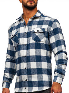 Camisa de franela a manga larga para hombre color azul Bolf 20723