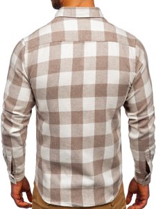 Camisa de franela a manga larga para hombre color beige Bolf 20723