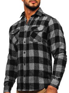 Camisa de franela a manga larga para hombre color grafito Bolf 20723