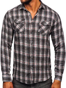 Camisa de franela a manga larga para hombre color negro y blanco Bolf 20731-2