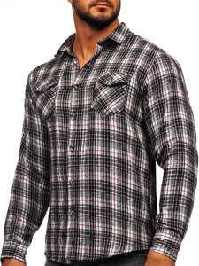 Camisa de franela a manga larga para hombre color negro y blanco Bolf 20731-2