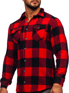 Camisa de franela a manga larga para hombre color negro y rojo Bolf 20723