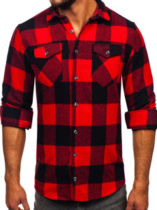 Camisa de franela a manga larga para hombre color negro y rojo Bolf 20723