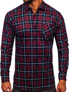 Camisa de franela a rayas a manga larga para hombre color rojo Bolf F7