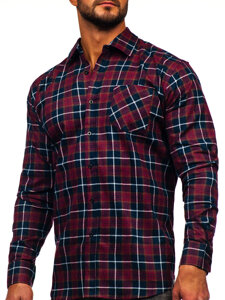 Camisa de franela a rayas a manga larga para hombre color rojo Bolf F7