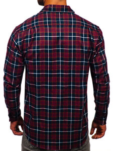 Camisa de franela a rayas a manga larga para hombre color rojo Bolf F7