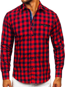 Camisa de hombre a cuadros de manga larga roja Bolf 19605