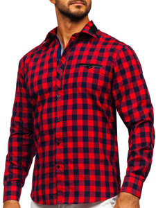 Camisa de hombre a cuadros de manga larga roja Bolf 19605