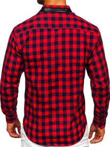 Camisa de hombre a cuadros de manga larga roja Bolf 19605