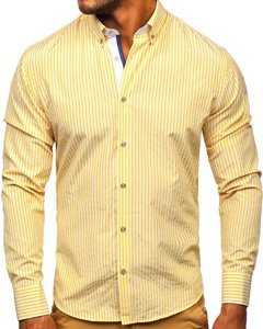 Camisa de hombre a rayas con manga larga color amarillo Bolf 20704