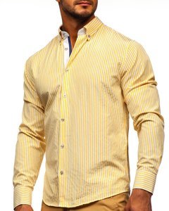 Camisa de hombre a rayas con manga larga color amarillo Bolf 20704