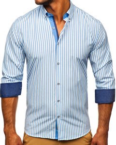 Camisa de hombre a rayas con manga larga color azul celeste Bolf 20704