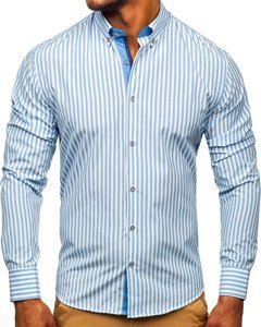 Camisa de hombre a rayas con manga larga color azul celeste Bolf 20704