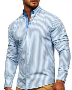 Camisa de hombre a rayas con manga larga color azul celeste Bolf 20704