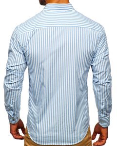 Camisa de hombre a rayas con manga larga color azul celeste Bolf 20704