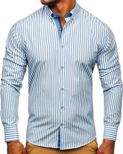 Camisa de hombre a rayas con manga larga color azul oscuro Bolf 20704