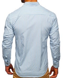 Camisa de hombre a rayas con manga larga color azul oscuro Bolf 20704