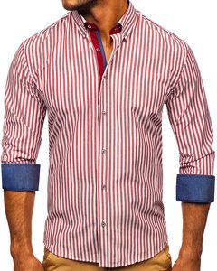 Camisa de hombre a rayas con manga larga color burdeos Bolf 20704