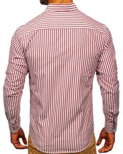 Camisa de hombre a rayas con manga larga color burdeos Bolf 20704