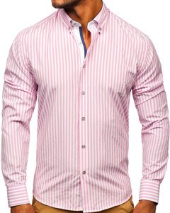 Camisa de hombre a rayas con manga larga color rosa Bolf 20704