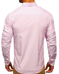 Camisa de hombre a rayas con manga larga color rosa Bolf 20704