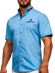 Camisa de hombre azul de manga corta Bolf 19617