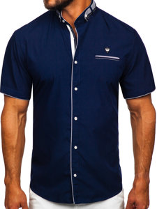 Camisa de hombre azul marino de manga corta Bolf 19617