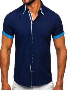 Camisa de manga corta elegante para hombre azul oscuro Bolf 2926