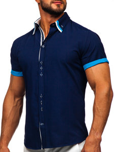 Camisa de manga corta elegante para hombre azul oscuro Bolf 2926