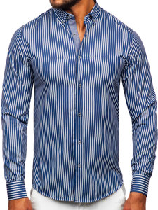 Camisa de manga larga a rayas para hombre azul marino Bolf 22730