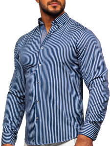 Camisa de manga larga a rayas para hombre azul marino Bolf 22730