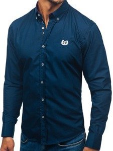 Camisa de manga larga elegante para hombre azul oscuro Bolf 2772