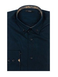 Camisa de manga larga elegante para hombre azul oscuro Bolf 7197