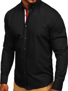 Camisa de manga larga elegante para hombre negra Bolf 3713