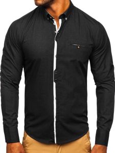 Camisa de manga larga elegante para hombre negra Bolf 7720