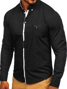 Camisa de manga larga elegante para hombre negra Bolf 7720