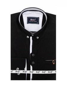 Camisa de manga larga elegante para hombre negra Bolf 7720