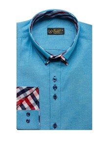 Camisa de manga larga elegante para hombre turquesa Bolf 2759