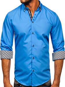 Camisa de manga larga para hombre azul Bolf 3762