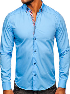 Camisa de manga larga para hombre azul oscuro Bolf 3707