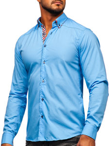 Camisa de manga larga para hombre azul oscuro Bolf 3707