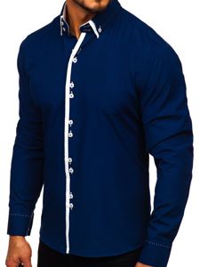 Camisa de manga larga para hombre azul oscuro oscuro Bolf 1721-1