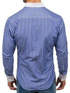 Camisa de rayas de manga larga para hombre azul Bolf 1771