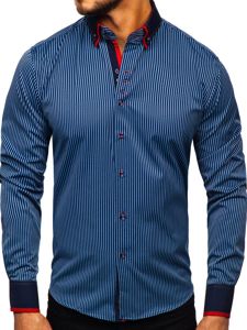 Camisa de rayas de manga larga para hombre  azul oscuro Bolf 2751