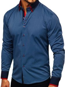 Camisa de rayas de manga larga para hombre  azul oscuro Bolf 2751