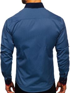 Camisa de rayas de manga larga para hombre  azul oscuro Bolf 2751